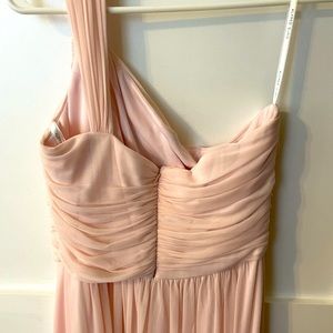 Soft pink, floor length, bridesmaid, prom dress, one shoulder, chiffon